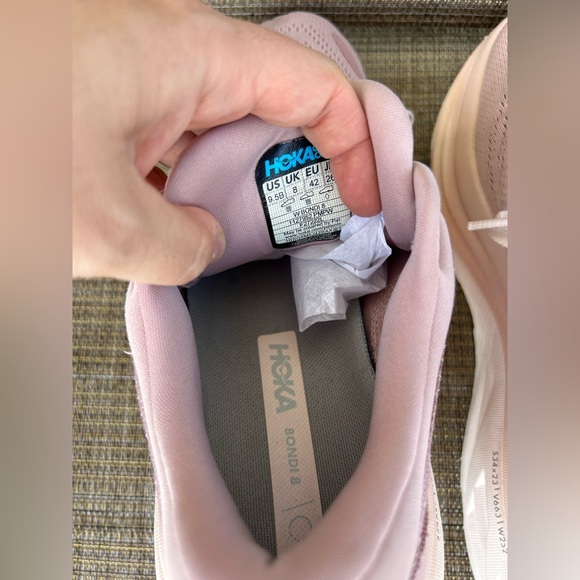 EUC Hoka One size 9.5 B Bondi 8 sneakers running mauve peach whip pink white - Picture 4 of 7